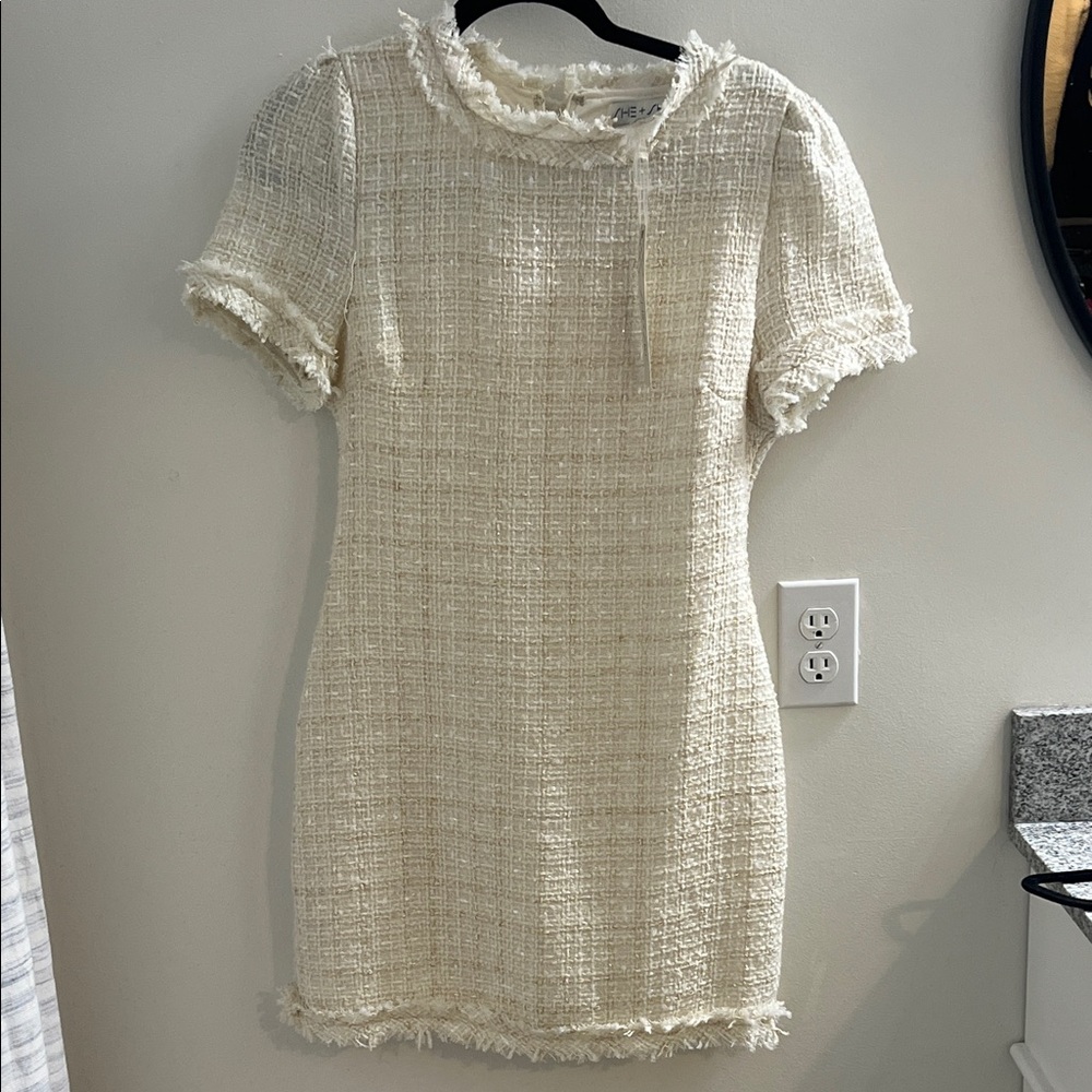 She + Sky Cream Textured Mini Dress